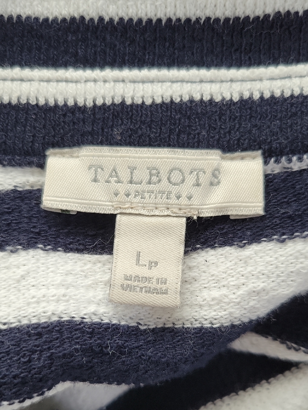 Talbots Black White Stripe Boxy 1/4 Zip Sweater Size Large Petite LP - Picture 5 of 6